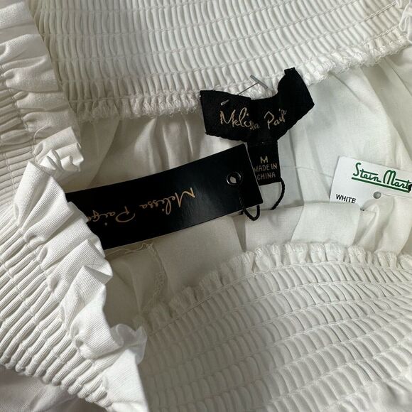 Melissa Paige Off Shoulder Top Medium Cotton White Lagenlook Drape 3/4 Sleeve - Picture 5 of 11